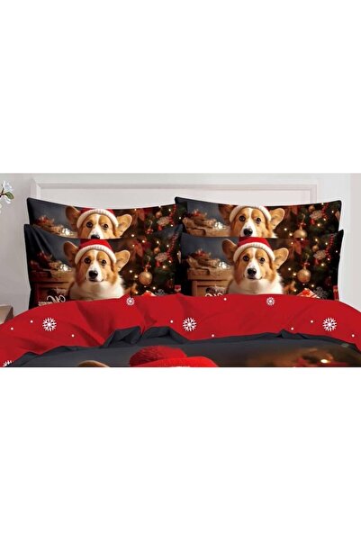 OEM Set Double Bed Sheet, Christmas 3D Model, 6 Pieces, Cotton Finet, Dog Print