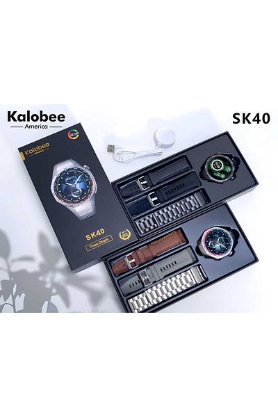 KALOBEE SK 40 Smart Watch AMOLED Screen with 3 Bands and Multi-Colored Wireless Charging