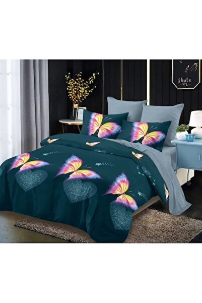 OEM Set de lenjerie de pat, Finet, 6 piese, 2 persoane, imprimeu fluturi mult...