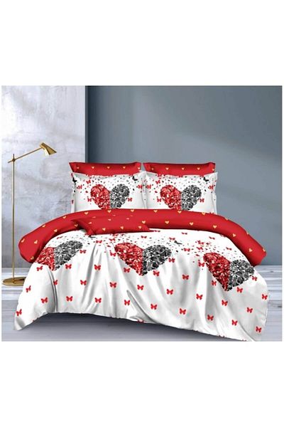 OEM Double Bed Linen, 6 pieces, 180x200 cm, butterfly and heart print, multicolor