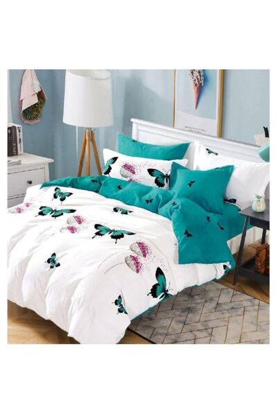 OEM Double Bedding Set, 6 Pieces, 245x250 cm, Multicolor Butterfly Design