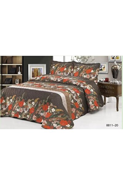 OEM Double Bedspread, Organza Silk, 3 Pieces, 230x250cm, Brown Multicolor