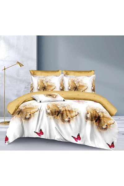 OEM Lenjerie de pat, 6 piese, 2 persoane, 220x240 cm, imprimeu fluturi galbeni, multicolor