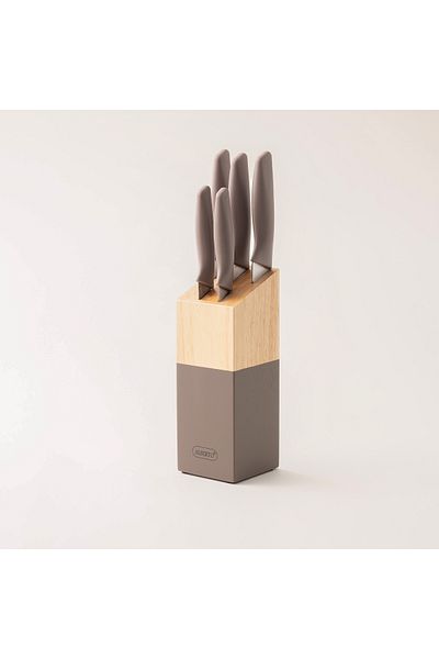Alberto 6-piece stainless steel and dark grey wood knife block set