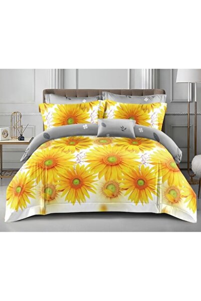 OEM Lenjerie de pat dublu, bumbac satinat, 4 piese, 2 persoane, imprimeu Flor...