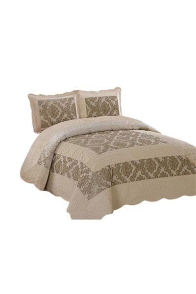 OEM Cuvertura si 2 fete de perna, Catifea Lux, 3 piese, 2 persoane, 230x250cm, Bej Imprimat