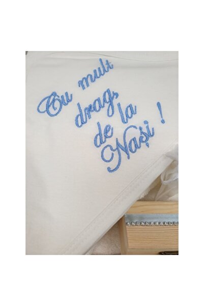 OEM Trusou pentru botez, 'Cu mult drag de la Nasi', 7 piese, Bleu cu pietre