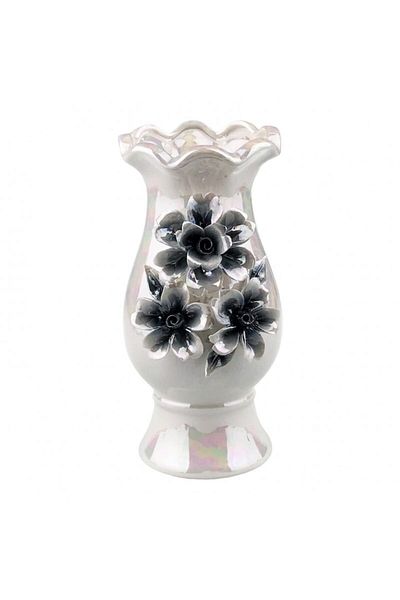 OEM Vază ceramică cu margine ondulată și relief floral negru 12x24 cm