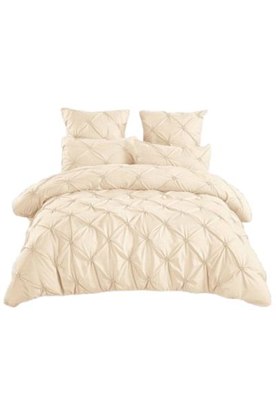 OEM Luxury Bed Linen Set, Plain, Embroidered Pleats, 6 Pieces, Finet, 235x240cm, Off White
