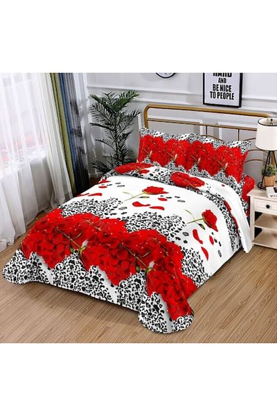 OEM Bed Linen, Fine, 3D Multiplied Print, 4 Pieces, Single Person, 155x200cm, Rose Petals, Multicolor