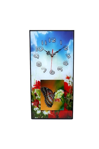 OEM Ceas de perete din sticlă cu imagini din natură M2, 13 x 49 cm