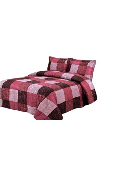 OEM Double Bedspread, Organza Silk Type, 3 Pieces, 2 Persons, 230x250cm, Ciclam-Maro Checkered