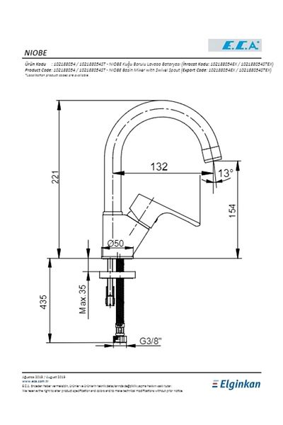 Eca Niobe Sink Faucet with Swan Pipe