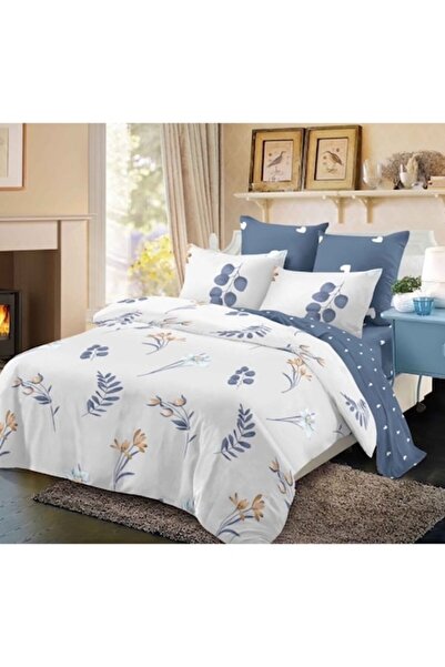 OEM Lenjerie de pat, Finet, 6 piese, 2 persoane, 230x250cm, Albastru-Multicolor