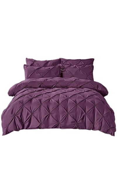 JOJO HOME Double Bed Linen, Jojo Home, Solid, Pleated Embroidery Model, 6 pieces, Finet, 230x250cm, Purple