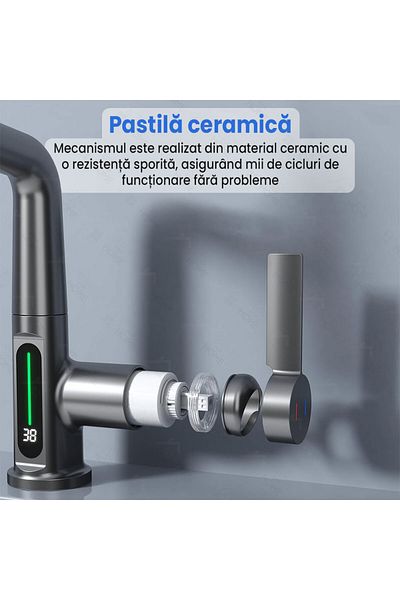 GlowforHome Sink mixer, GlowforHome, stainless steel, 35 mm connection, intelligent LCD water temperature display