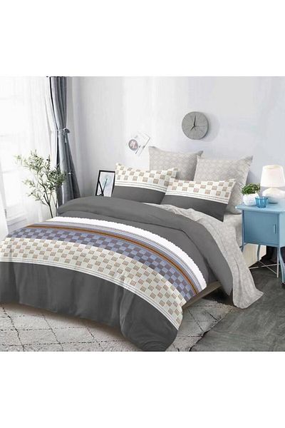 OEM Double Bed Sheet Set with Elastic, Checkered Pattern, 6 Pieces