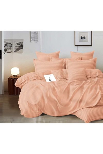 OEM Double Bedding Set, Damask, Elastic Sheet, 6 Pieces, 2 Persons, Uni, 180x200cm, Coral