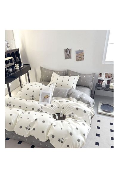 OEM Double Bedding Set, Dots, 2 Persons, 240x250cm, Finet, White-Grey