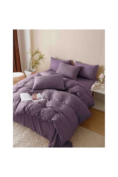 JOJO HOME Double Bed Linen, Jacquard, Jojo Home, Uni, 6 Pieces, 230x250cm, Purple