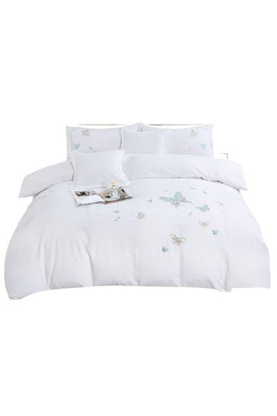 OEM Double Bed Linen, 180x200 cm, Butterfly Print, White