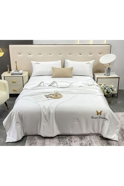 OEM Double bedding set with summer duvet, Uni, 4 pieces, 2 people, 245x250cm, Silk, White
