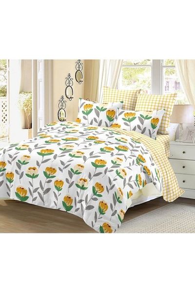 OEM Bed Linen, Finet, 6 Pieces, Double, 230x250cm, Yellow Flower Print, Multicolor