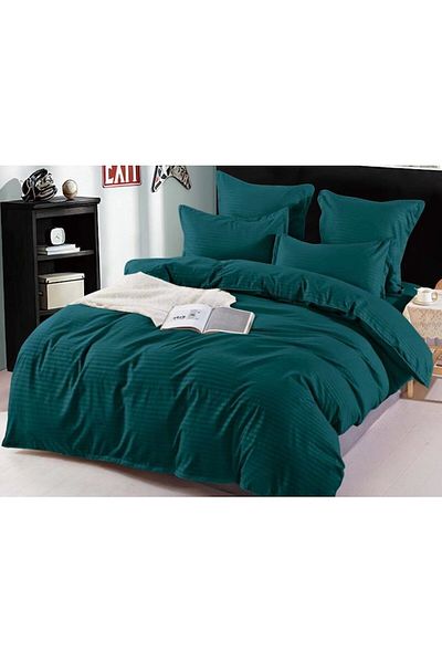 OEM Lenjerie de pat dublu, Sonia-Home, Finet tip Damasc, Uni, 6 piese, 2 persoane, 220x240cm, Verde Inch