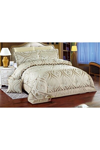 OEM Double Bedspread and 2 Pillowcases, Satin, 3 Pieces, 2 Persons, 250x250cm, Beige Gold