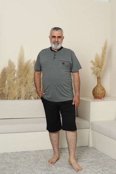 KAPİTEX Plus Size Short Sleeve Six Capri Men's Pajama Set