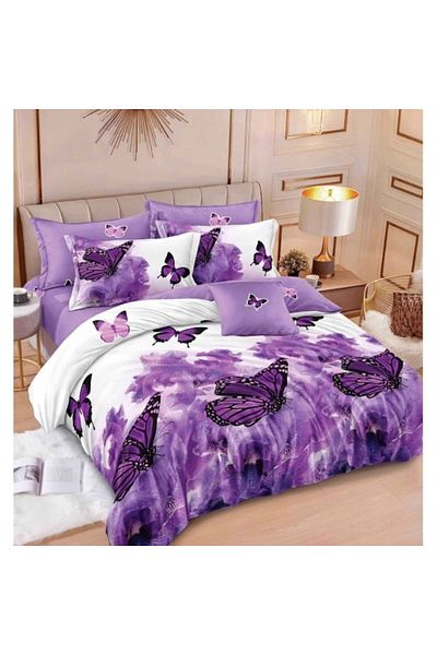 OEM Double Bed Linen, Reversible Fitted Sheet, 6 Pieces, Butterfly Print, 2 Persons, 180x200cm, Satin Fi
