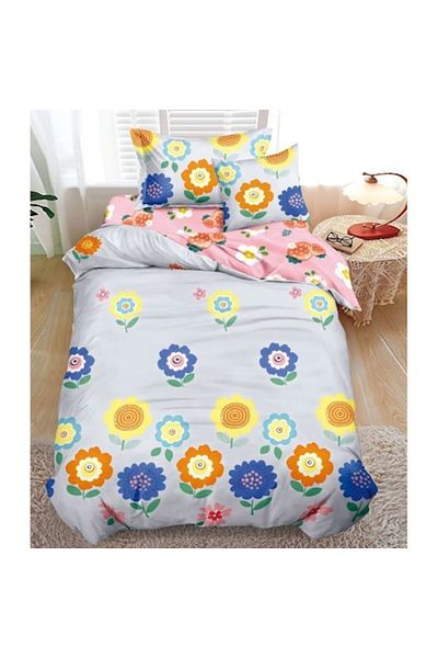 OEM Bed Linen, Finet, 4 Pieces, for 1 Person, Multicolored Flowers, 200x220cm