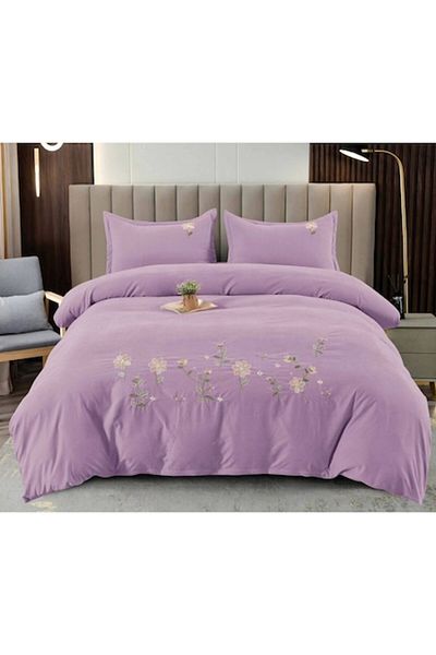Pucioasa Set Lenjerie de Pat Dublu Luxury, Pucioasa, Model Brodat M1, Finet, 4 Piese, 2 Persoane, 245x250cm, Pur