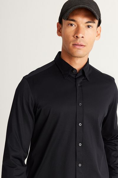 AC&Co / Altınyıldız Classics Men's Black Slim Fit Narrow Cut Hidden Button Collar 100% Cotton Shirt