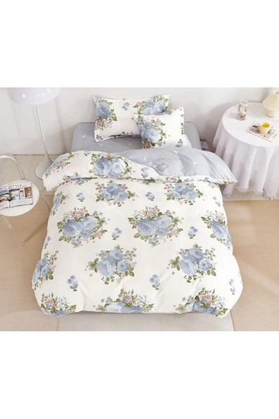 OEM Lenjerie de Pat, Reversibil, Cearsaf cu Elastic, Finet, 1 Persoana, 4 Piese, 140x200cm, Floral, Mult