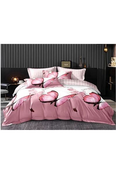OEM Double Bed Linen Set, 6 Pieces, 2 Persons, 180x200 cm, Butterfly Print, Multicolor