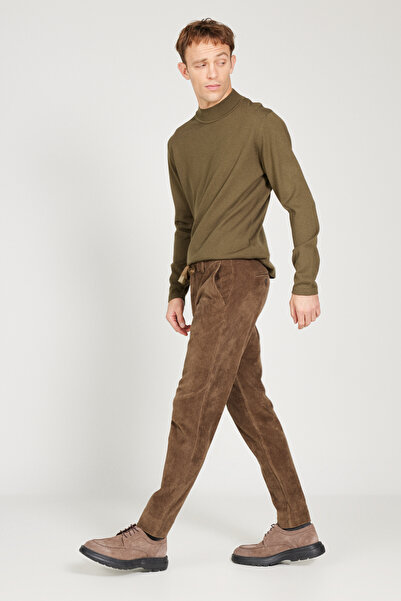 AC&Co / Altınyıldız Classics Erkek Haki Slim Fit Dar Kesim Beli Bağlamalı Pantolon