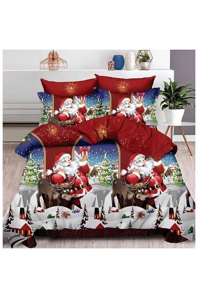 OEM Bed Linen Set, Elastic-Fitted Sheet, Finet, Christmas, 6 Pieces, Multicolor, 180x200cm