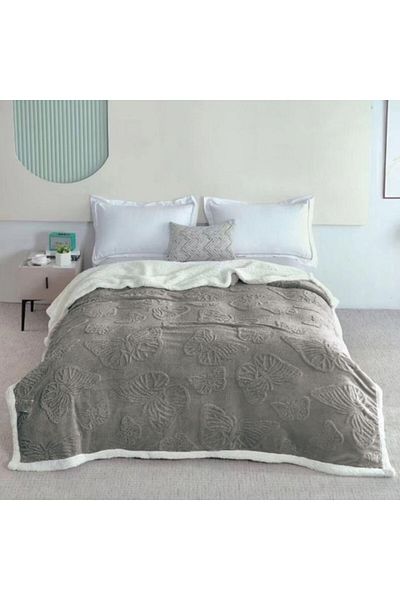 OEM Embossed 3D Fluffy Blanket, 200x230cm, Dark Grey
