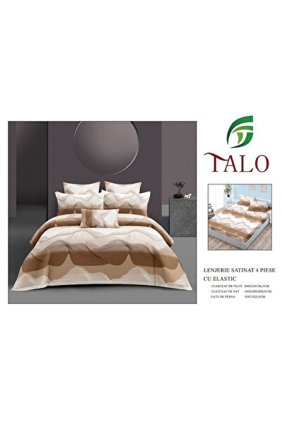 OEM Bed Linen, Satin Cotton, 4 Pieces, 2 Persons, Abstract Print, 180x200cm, Beige Shades