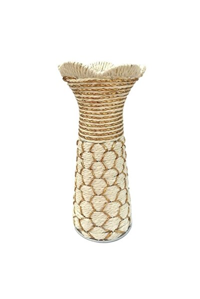 OEM Decorative Vase, Plastic Weave, 12x30cm, White-Gold