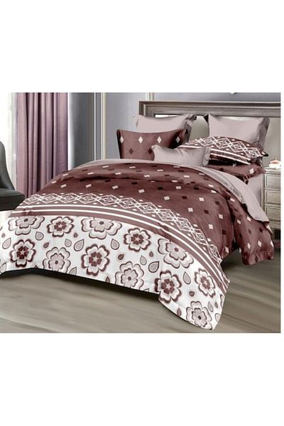 OEM Double Bed Linen, 6 Pieces, 2 Persons, 245x250 cm, Floral and Triangles Pattern, Multicolor