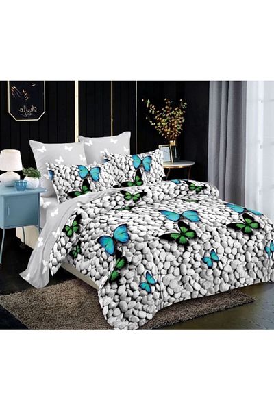 OEM Lenjerie de Pat, Finet, 6 piese, 2 persoane, 230x250cm, Imprimeu Fluturi Colorati, Multicolor