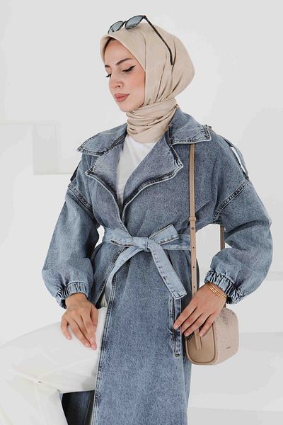 TOFİSA Trench cu curea din denim albastru - 27444