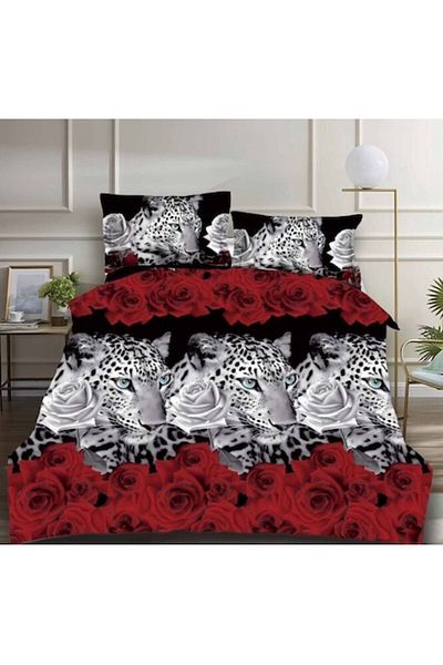 OEM Double Bed Linen, Tiger Print, 4 Pieces, 240x250cm, Satin Cotton, Multicolor