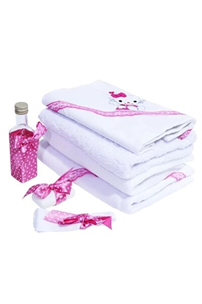 OEM Trusou Botez, 7 piese, Hello Kitty, Model Brodat, Alb-Roz