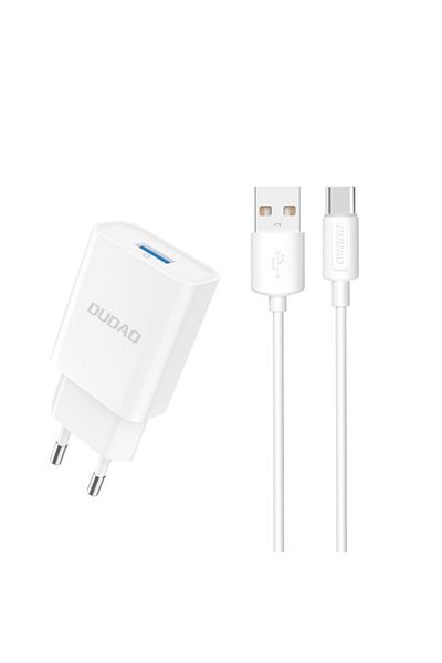 DUDAO Încărcător de perete USB-A 2.1A 10W cu cablu USB-A - USB-C, alb