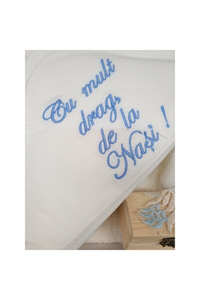 OEM Trusou pentru botez, 'Cu mult drag de la Nasi',7 piese, Bleu cu dantela aurie