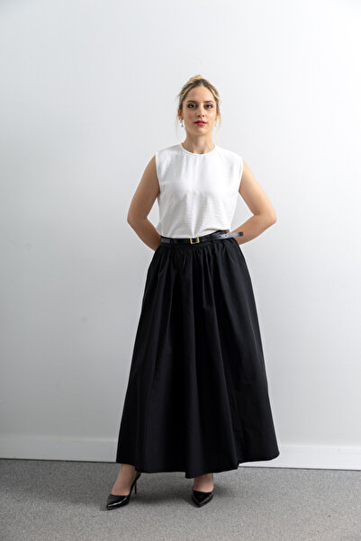 TUĞBA ERGÜL Women's Linen Belt Detailed Skirt
