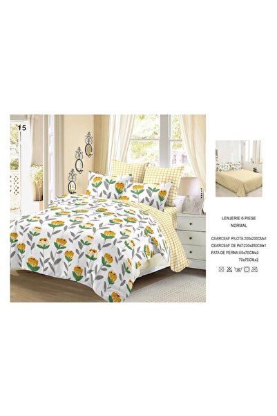 OEM Bed Linen, Finet, 6 Pieces, Double, 230x250cm, Yellow Flower Print, Multicolor